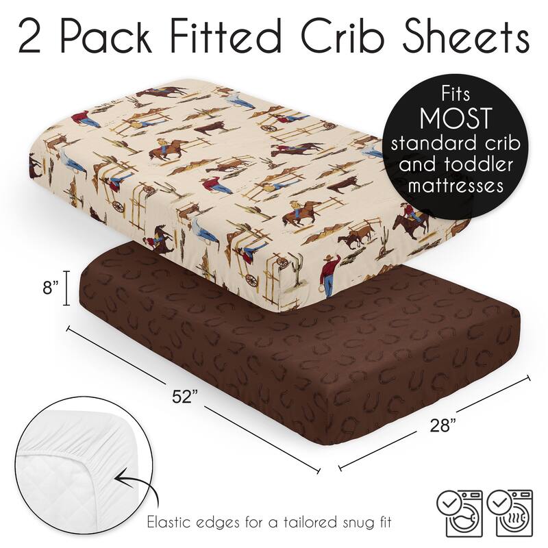 Sweet Jojo Designs Tan Brown Western Cowboy Boy 2 Pack Fitted Crib Sheets Wild West Horseshoe Southern Country Horse Cow Animal