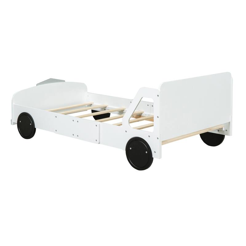 Full Size Car-Shaped Bed with Safety Rails, Sturdy Plywood and MDF Construction, No Box Spring Needed