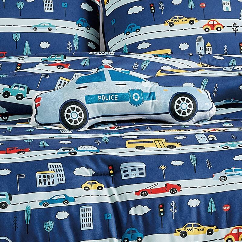 Shatex Police Car 4PC Kids Bedding Comforter Set All-season Reversible Bed in a Bag