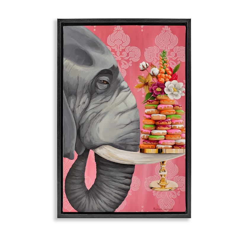 Stupell Elephant & Stacked Desserts Framed Floater Canvas Wall Art Design By Heather Gauthier - 17 x 25 - Black