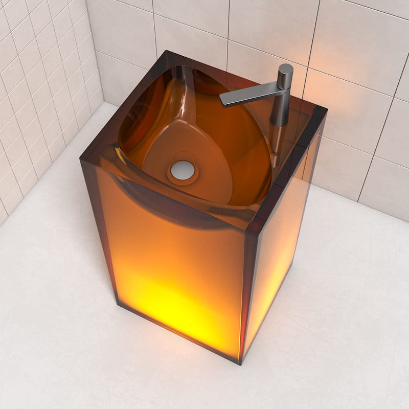 Vanity Art 33.5" Height Stone Resin Pedestal Freestanding Bathroom Sink Hand Wash Basin - 19.69" L x 17.72" W x 33.46" H