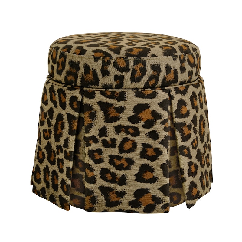 Round Storage Ottoman Footstool with Acacia Solid Wood Frame