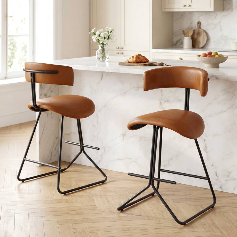 Gymax Modern Counter Height Stools Set of 4 w/Curved Padded Back &