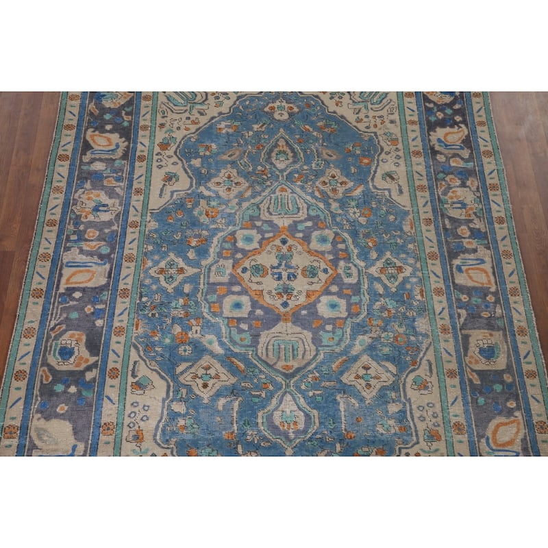 Antique Distressed Over-Dyed Tabriz Persian Rug Handmade Wool Carpet - 6'5" x 9'10"