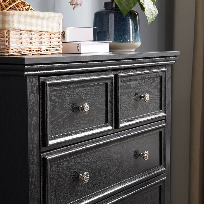 Sleek Black 6-Drawer Dresser, Farmhouse Closet Organizer for Home