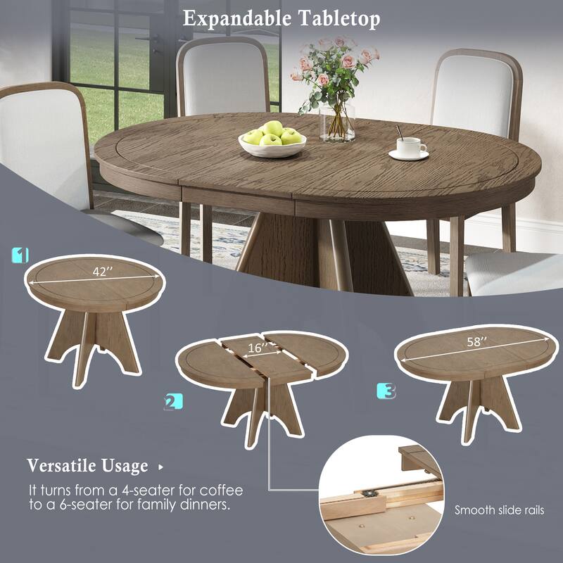 Roomfitters Extendable Dining Table for 4-6, 42 to 58" Farmhouse Table with Crossed Legs & Distressed Finish