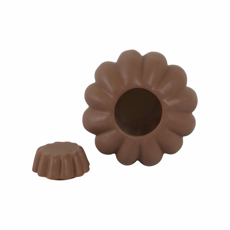 Stoneware Decorative Jar with Lid Fluted Sculpted Silhouette Style