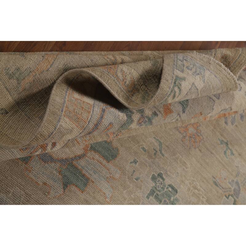 Vegetable Dye Oushak Turkish Large Rug Hand-Knotted Floral Wool Carpet - 9'11"x 14'8"