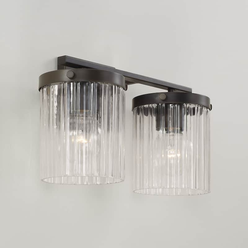 16" W x 9" H 2-Light Vanity with Clear Beveled Fluted Glass - 14.5"W x 9"H x 8"E