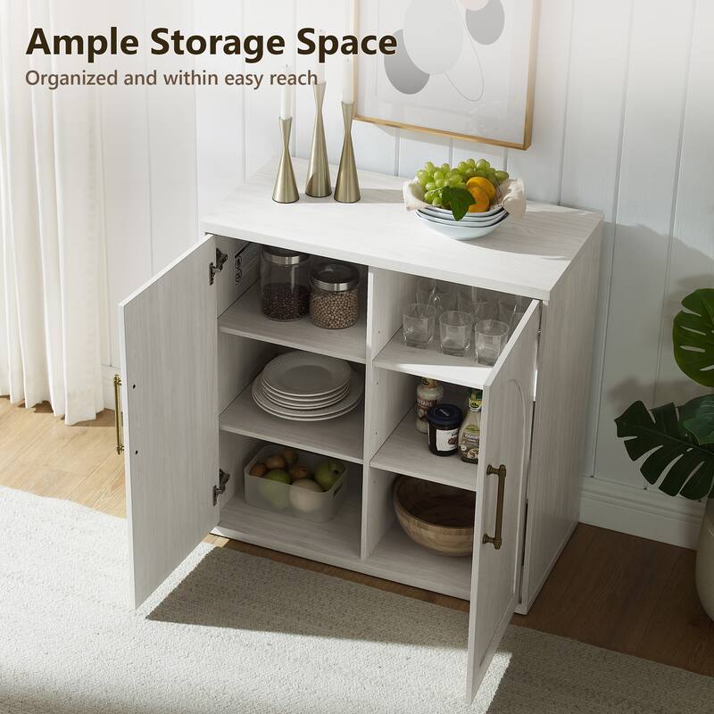 31" Modern Arched Recess Sideboard, Wood Kitchen Buffet, File Cabinet