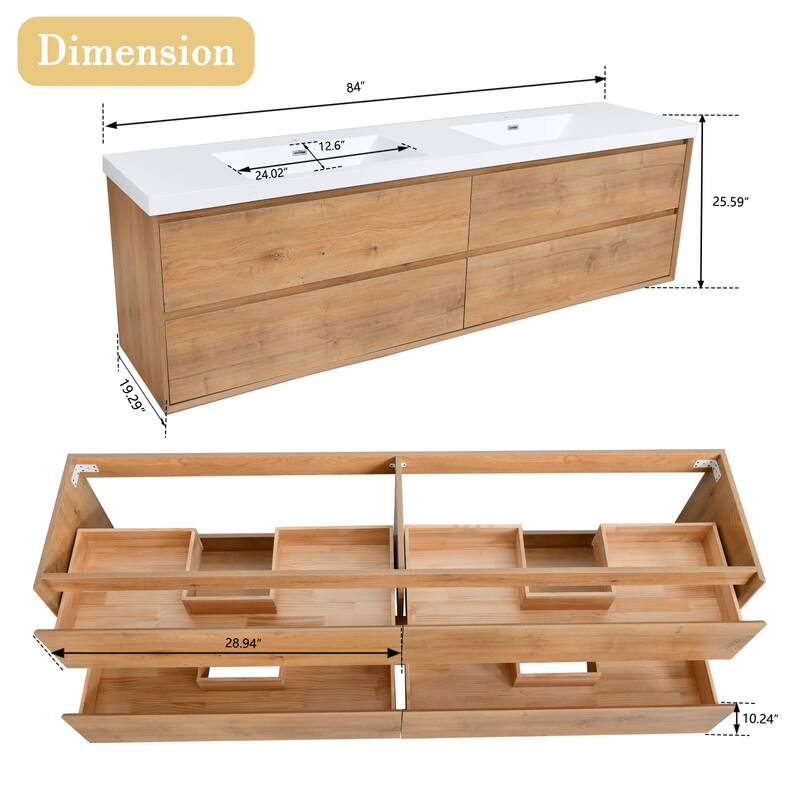 Sylphar 84 in. Toffee Oak Bath Vanity with Undermount Sink, 3 Top Options