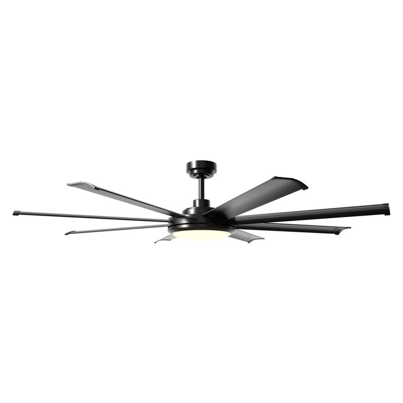 60-in Industrial 8-Blades Matte Black Dimmable LED Ceiling Fan with Light and Remote - 60 Inches