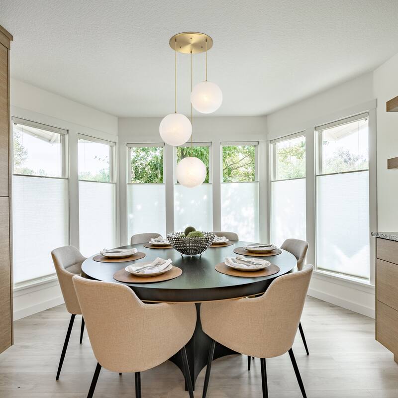 Pixie 3-Light Brushed Gold Modern Globe Chandelier for Entryways with 14 in. Etched Cloud Glass Shades - 30