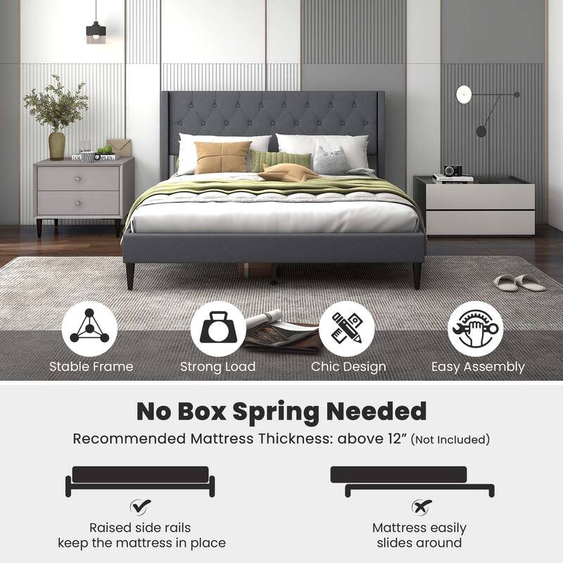 Costway Queen Size Upholstered Platform Bed with Button Tufted