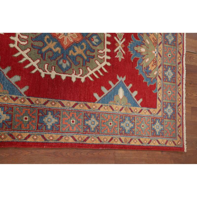 Traditional Red Kazak Oriental Accent Rug Hand-Knotted Wool Carpet - 3'5" x 4'11"