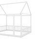 preview thumbnail 26 of 37, Full Size Floor Wooden House Bed with House Roof Frame and Safety Guardrails For Home