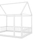 preview thumbnail 13 of 11, Kid Bed Frame Full Size Floor Wooden Bed with House Roof and Safety Guardrails