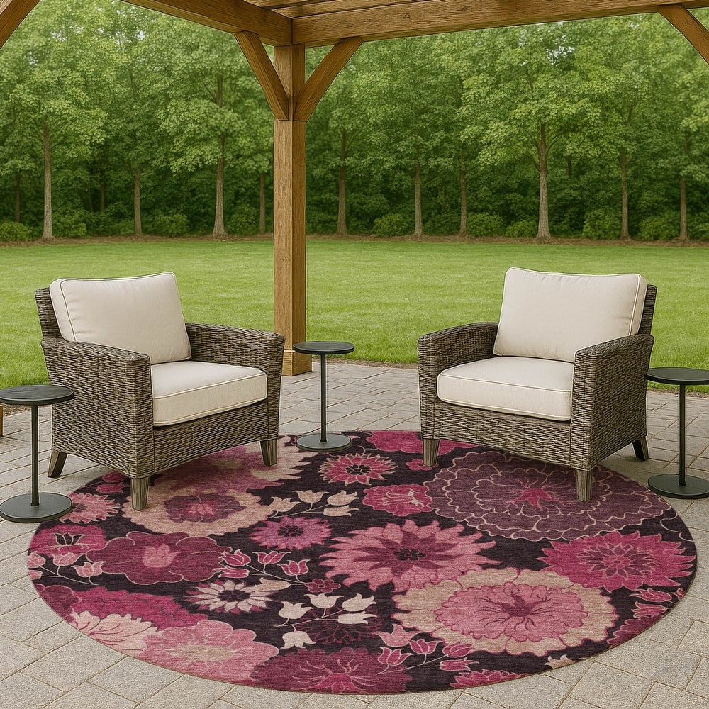 Machine Washable Indoor/ Outdoor Modern Floral Chantille Rug