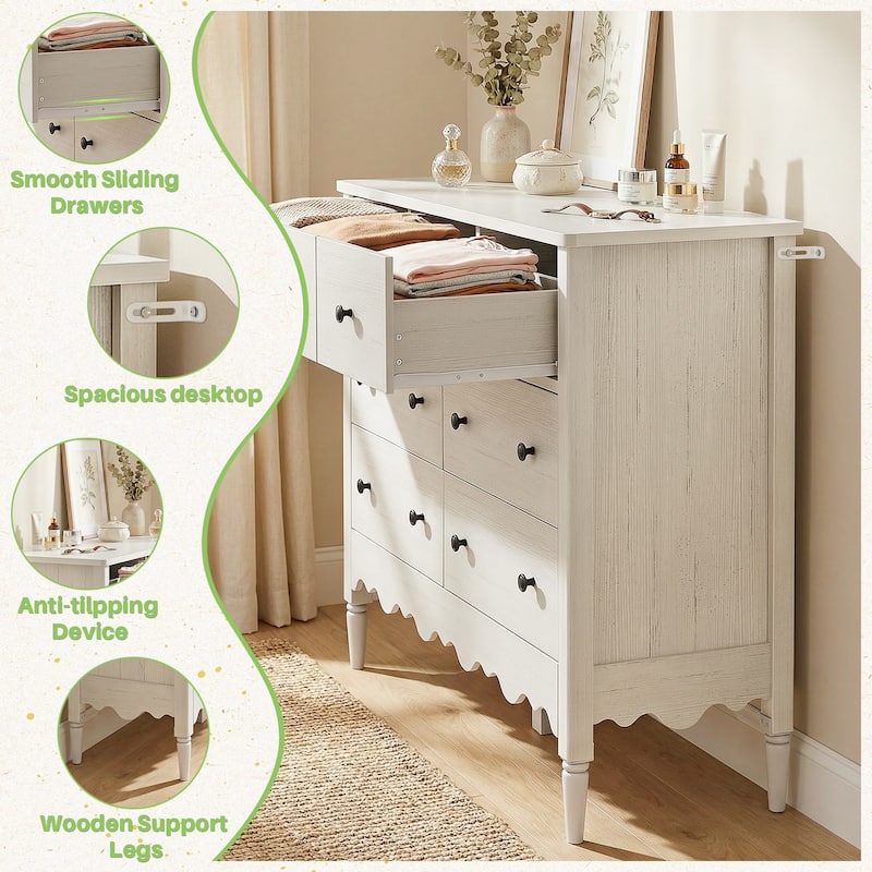 Narill Wave-Inspired 7-Drawer Dresser, 47-In Bedroom Chest of Drawers