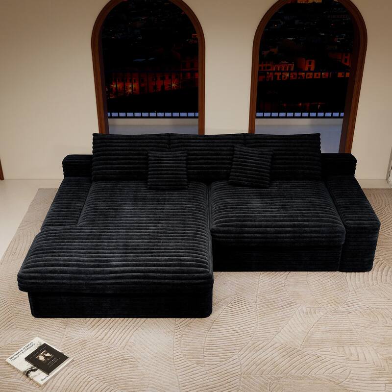 Roomfitters 118.1" Modular Sectional Sofa, 2-Piece Compressed Cloud Couch, No Assembly Required, Plush Corduroy, Black