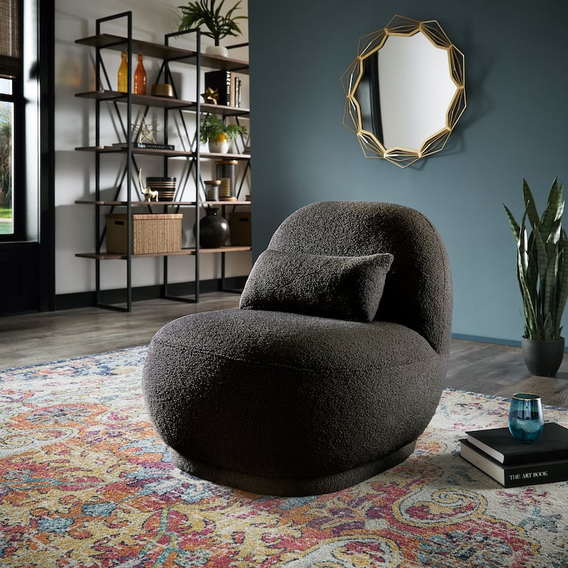 Willits Boucle Lounge Chair with Rounded Design and Lumbar Pillow by iNSPIRE Q Modern