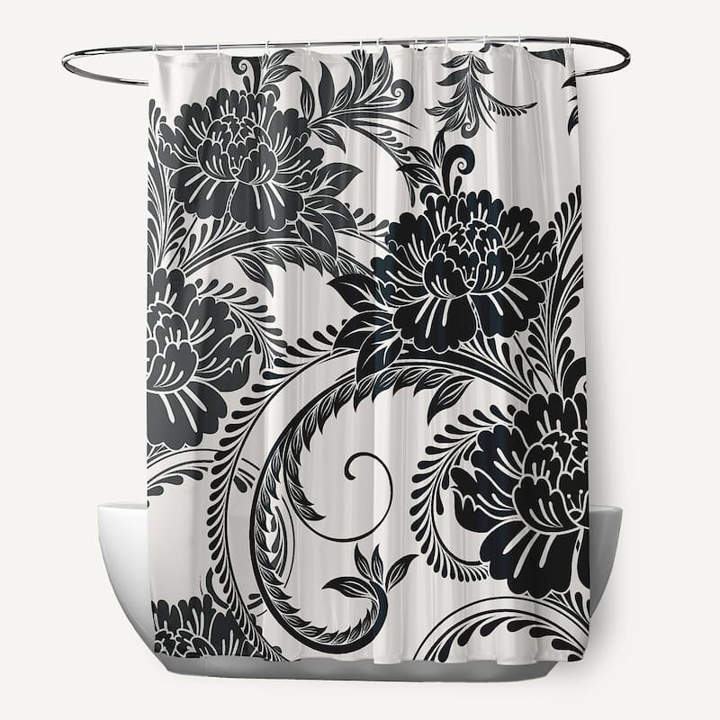 Flower Flourish Shower Curtain - Black