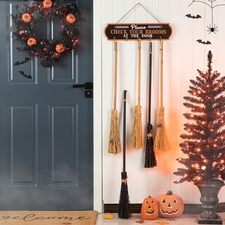 Glitzhome Halloween Set of 5pcs 42"H Wooden Parking Brooms Porch Decor - Bed Bath & Beyond - 40371461
