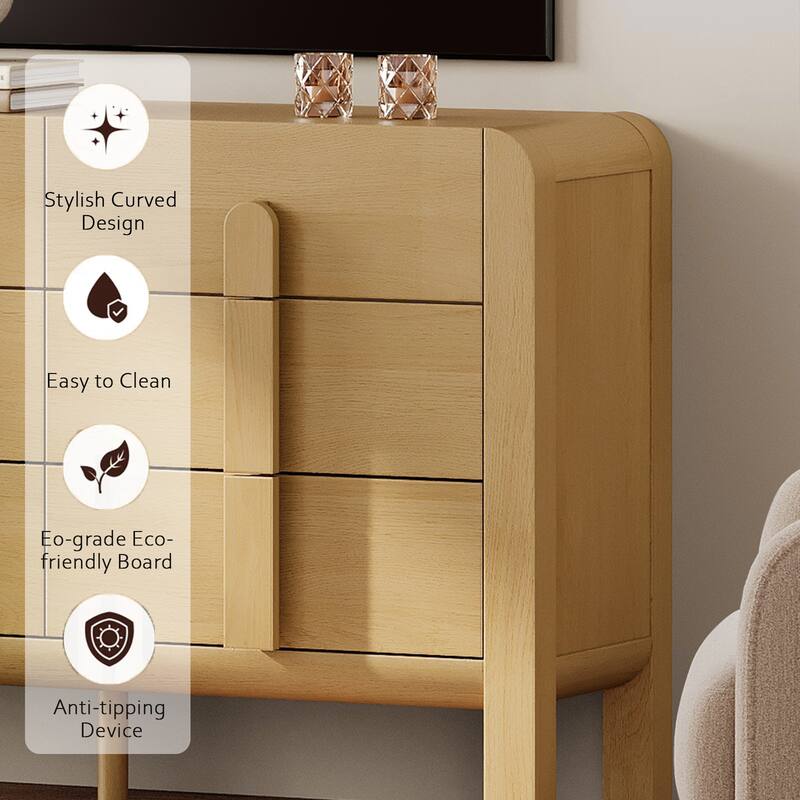WAMPAT Mid Century 6 Drawer Dresser Set Of 2, 47.2" Modern Chest Of Drawers With Storage, Curved Profile Wood Double Dresser