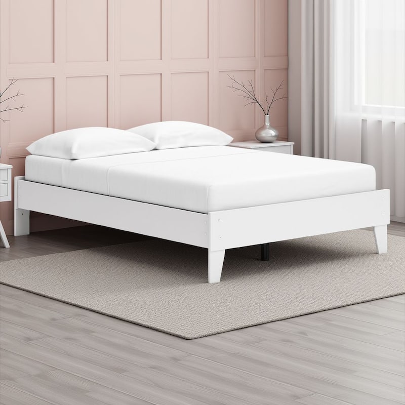 Alli Full Size Platform Bed, Modern Matte White Wood, Low Profile Legs