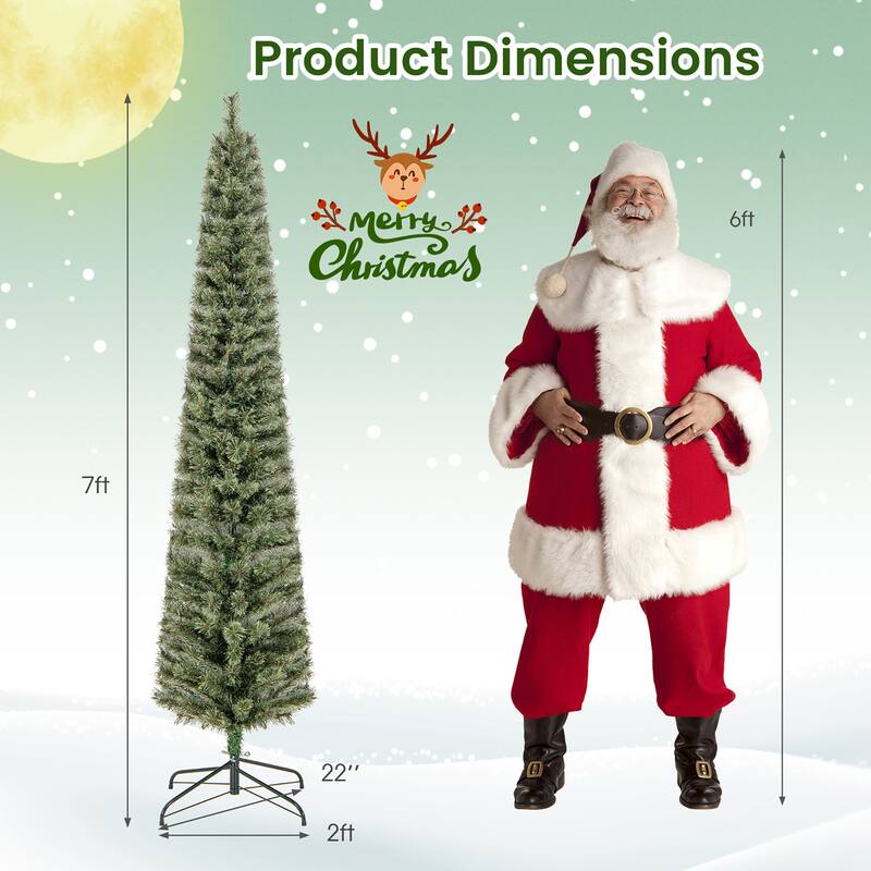 Gymax 6/7 FT Pre-Lit Artificial Christmas Tree Slime Pencil Christmas