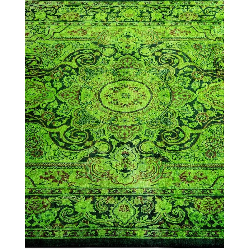 Overton Hand Knotted Wool Vintage Inspired Modern Contemporary Overdyed Green Area Rug - 3' 2" x 5' 4"