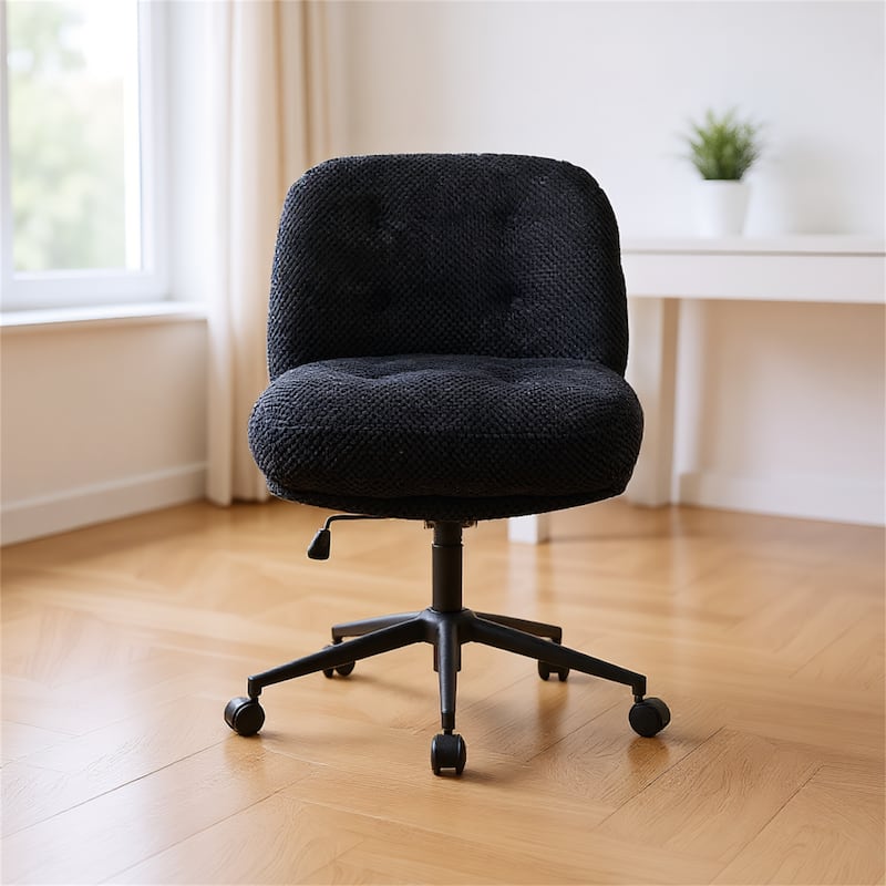 Black Ergonomic Office Chair with Wide Thickened Seat, Crossed Legs and Wheels - Black
