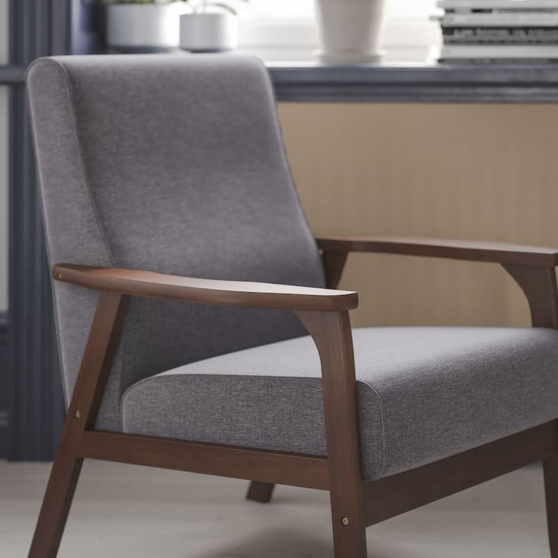 Mid-Century Modern Arm Chair with Wooden Frame and Arms