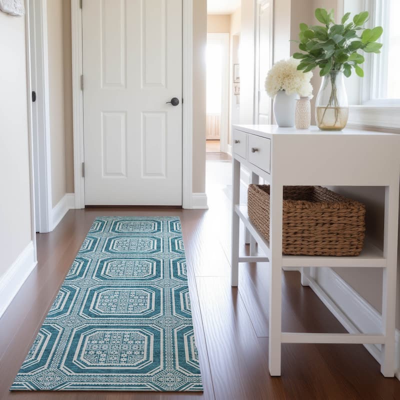 Premium Washable Super Soft Classic Panel Mayfield Rug - Teal - 2'3" x 7'6"
