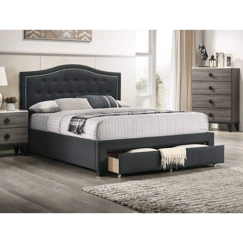 Twin Size Button-Tufted Arch Headboard Storage Bed with Storage Drawer