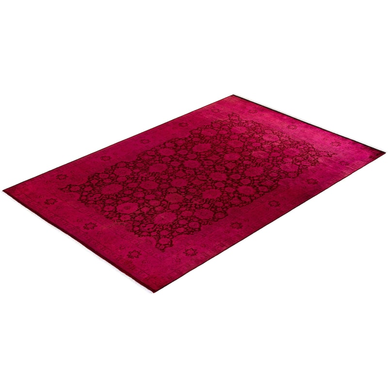 Overton Hand Knotted Wool Vintage Inspired Modern Contemporary Overdyed Pink Area Rug - 6' 1" x 9' 3"