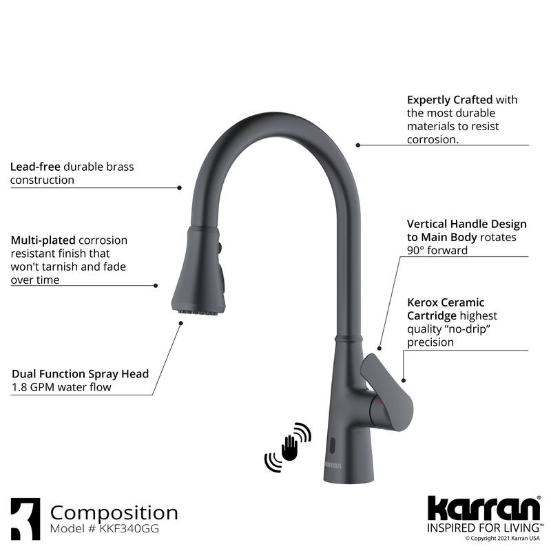 Karran Kadoma Touchless One-Handle Triple Function Sprayer Kitchen Faucet