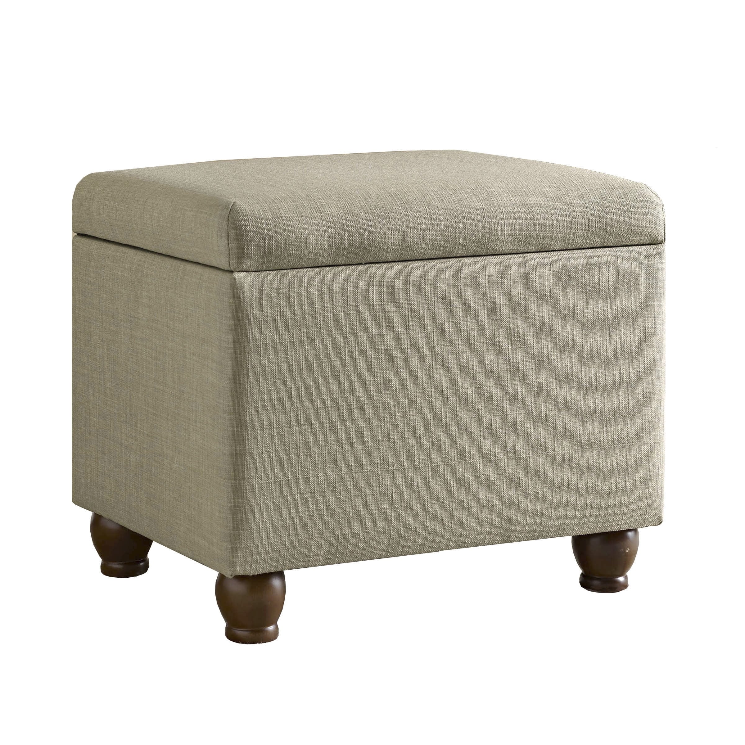 Gray Fabric Storage Ottoman with Wooden Bun Feet, 100% Polyester, Spot Clean, Firm Cushion