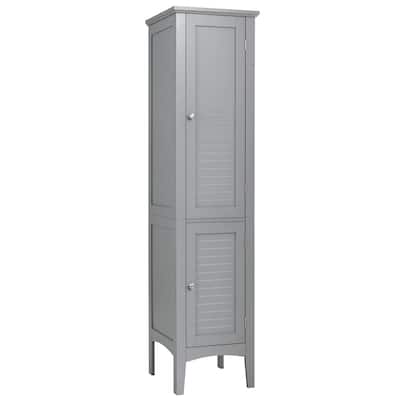 Bathroom Storage Cabinet, 5-Tier Wooden Freestanding Tower Cabinet Floor Organizer, Narrow Floor Cabinet with Doors & Shelves