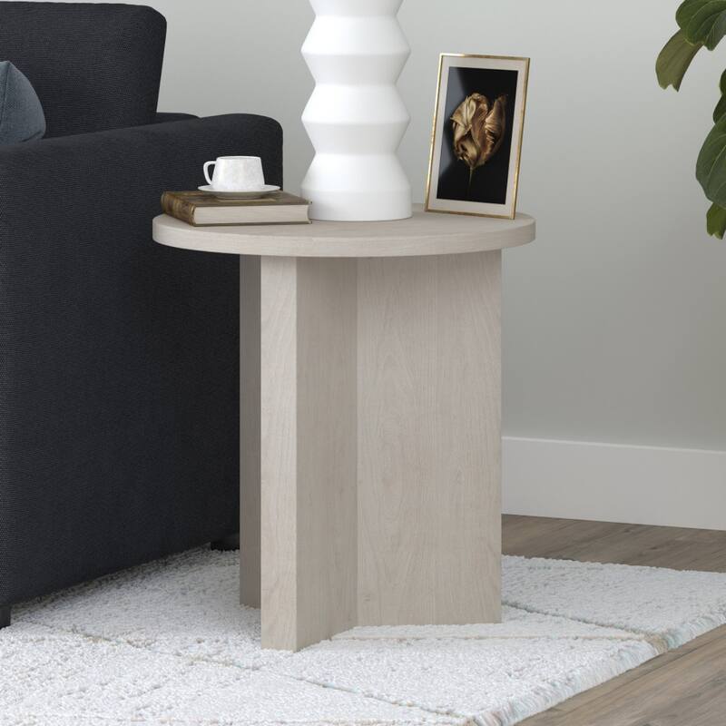Wood Round End Table with Cross Leg Base Design - 20” x 20” x 22” (D x W x H)