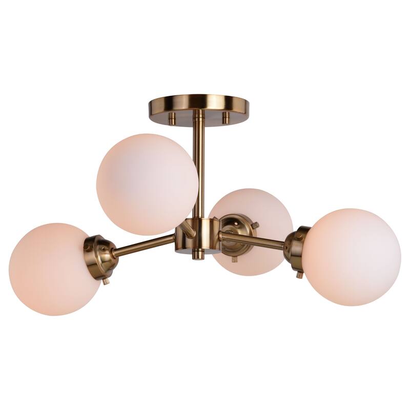 Orbit Brass Industrial Sputnik Semi Flush Mount Ceiling Light White Glass