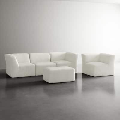 5-Pieces Modular Corduroy Sectional Sofa with Removable Ottoman