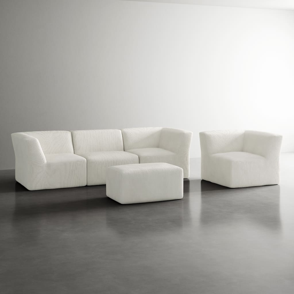 5-Pieces Modular Corduroy Sectional Sofa with Removable Ottoman