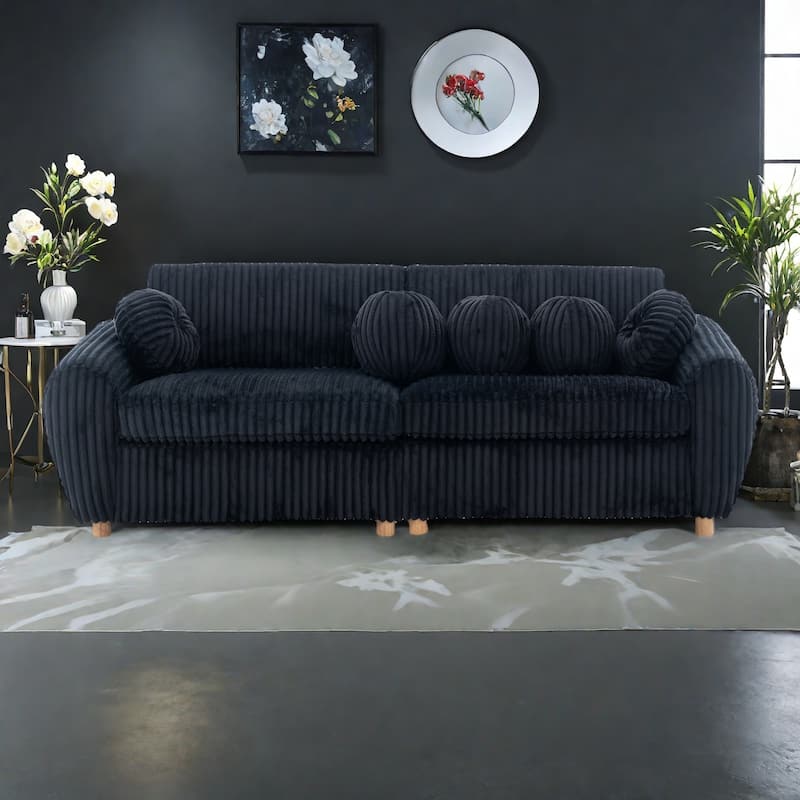 84.4" Corduroy 3-Seater Sofa with Solid Wood Frame, Comfortable Cushions - Black