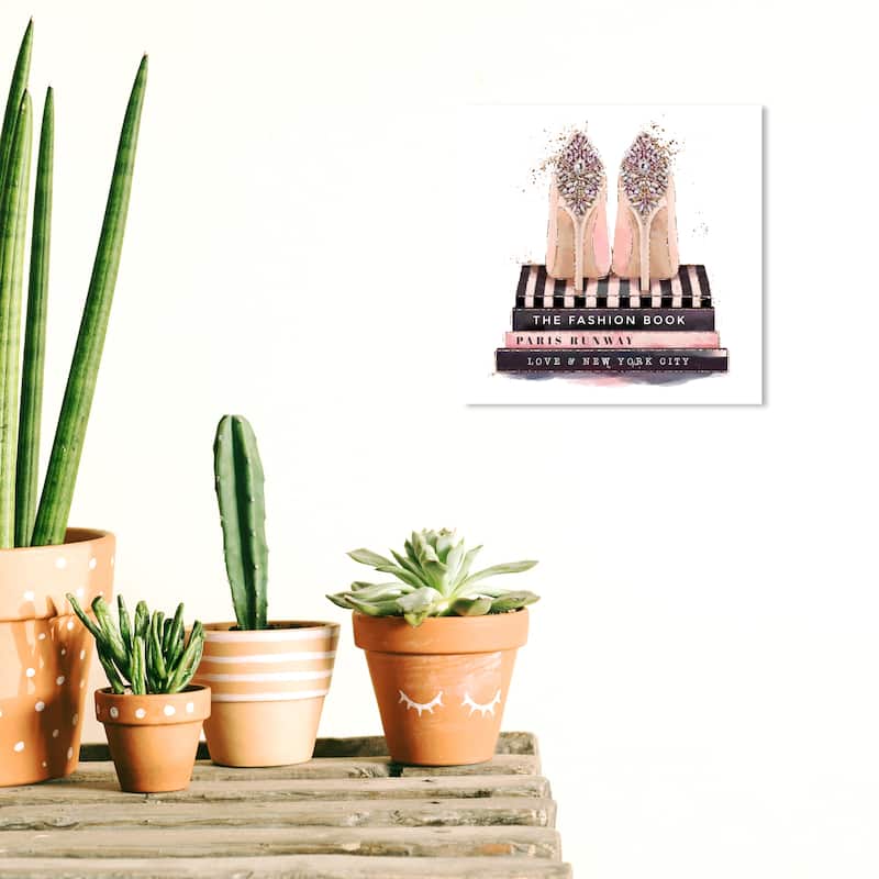 Wynwood Studio Fashion and Glam Fashion Books and Treasured Shoes Pink and Glam Wall Art Canvas Print - 12 x 12
