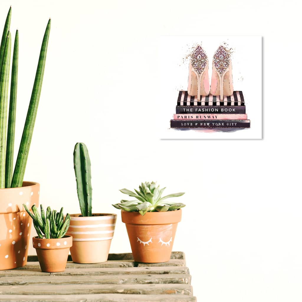 Wynwood Studio Fashion and Glam Fashion Books and Treasured Shoes Pink and Glam Wall Art Canvas Print