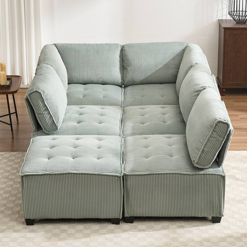 Ergonomic Lounge Modular Couch Corduroy Sectional Sofa with Deep Seat Ottoman Chaise and High-Rebound Thick Cushions