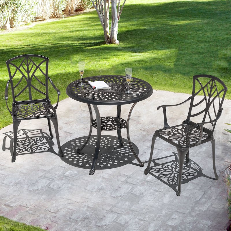 Outdoor 31'' Round Cast Aluminum Bistro Table with 2'' Umbrella Hole