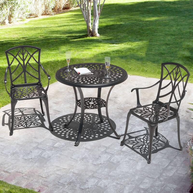 Outdoor 31'' Round Cast Aluminum Bistro Table with Umbrella Hole