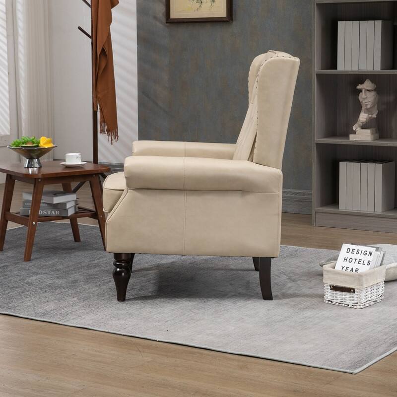Modern Wood Frame Accent Armchair - Supportive PU Leather Lounge Chair for Living Room & Bedroom